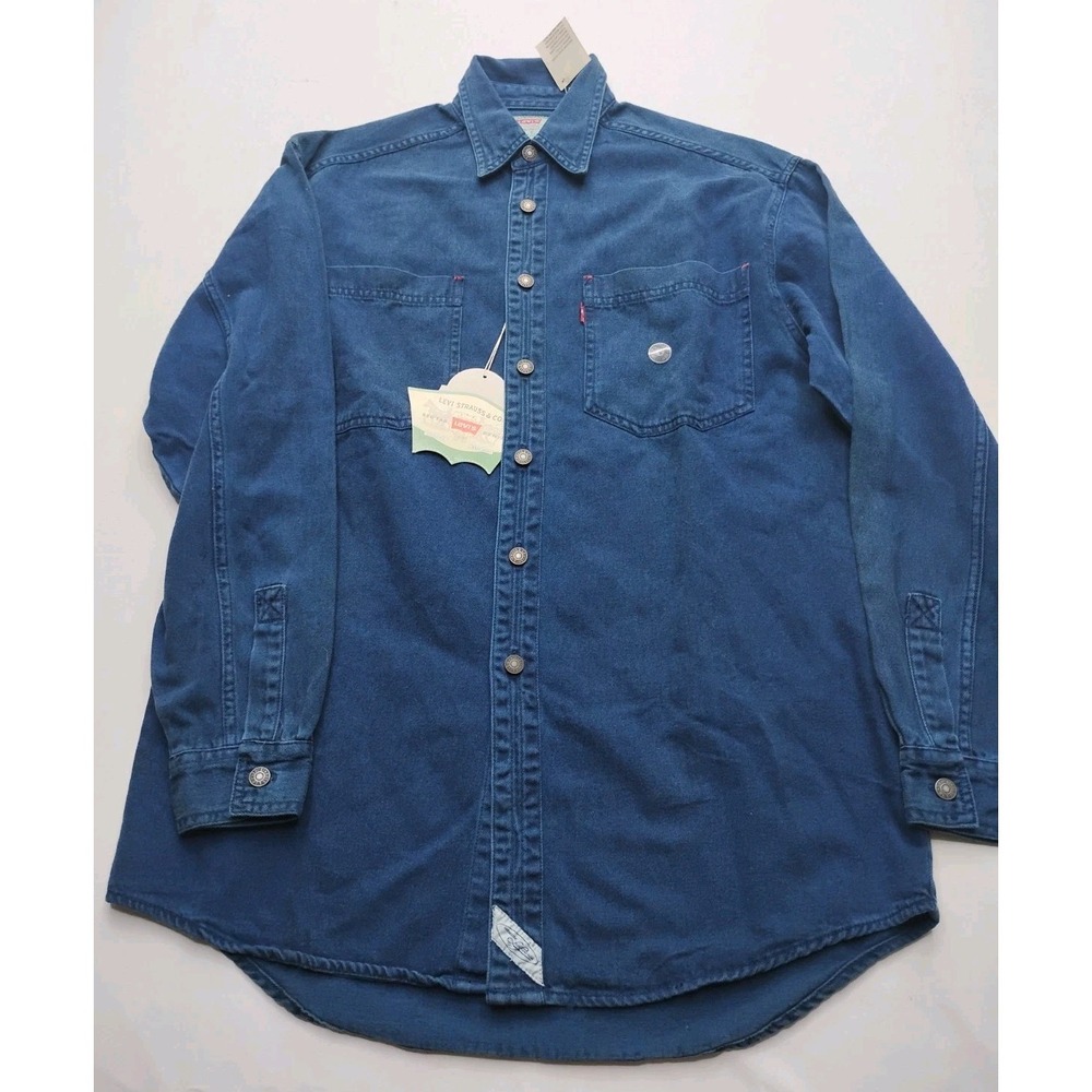 Levi's Vintage Dark Wash Denim Button Down Shirt Blue Mens Small Vintage 1994